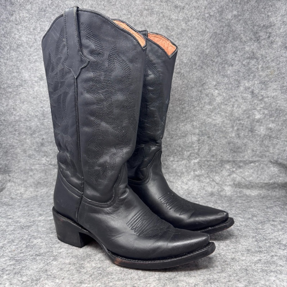 Vtg Tanner Mark Womens Cowboy Boots Size 10.5 Leather Black Western Rodeo 90s